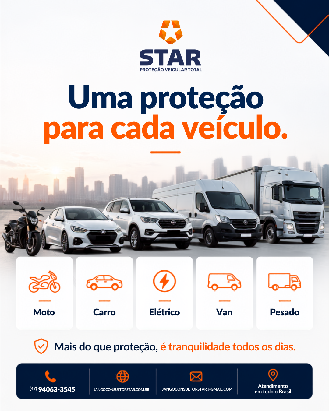 Uma proteção para cada veículo — moto, carro, elétrico, van e pesado
